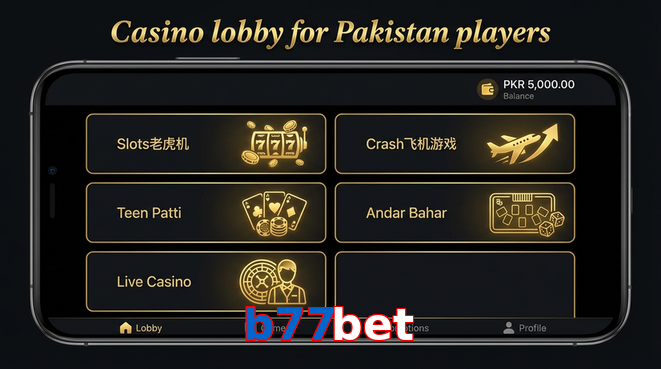 Lobby view of B77bet for Pakistan users